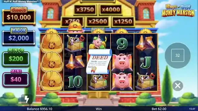 Thema Grafik und Sound bei Huff N Puff Money Mansion Slot